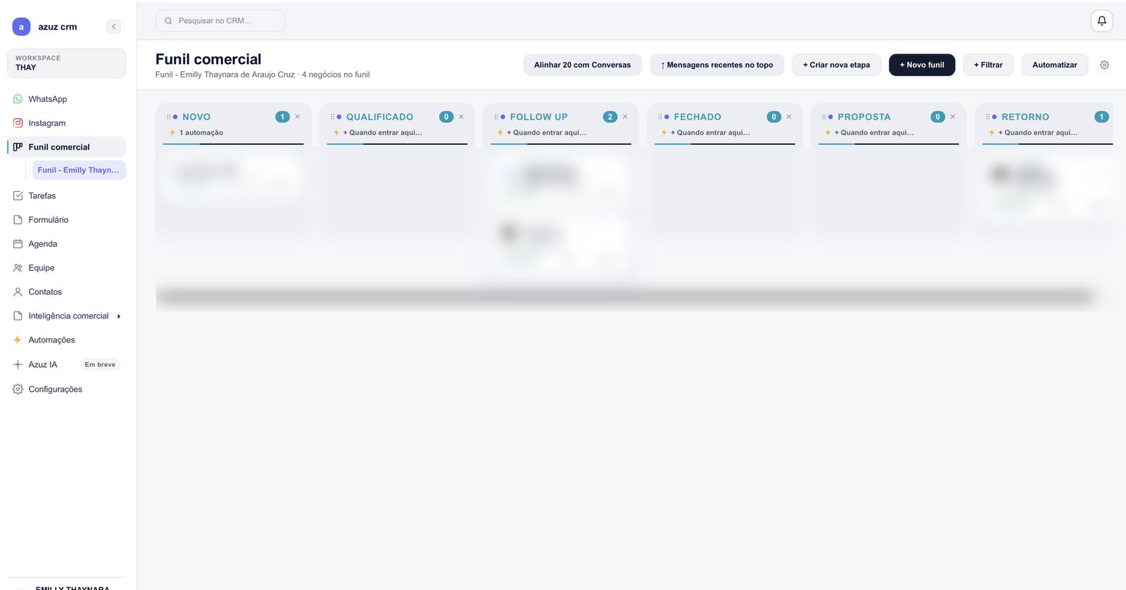SISTEMA · FUNIL DO AZUZ CRM